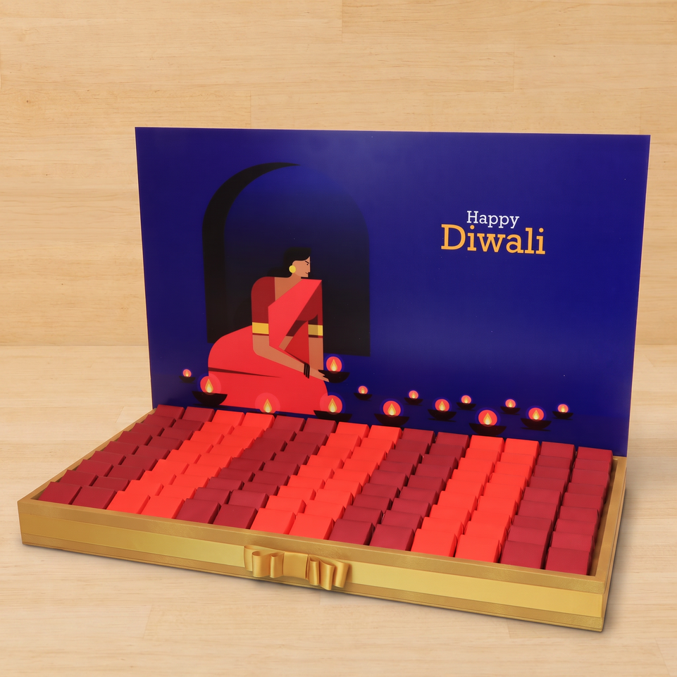 Happy diwali candle lights designed premium chocolate large leather tray