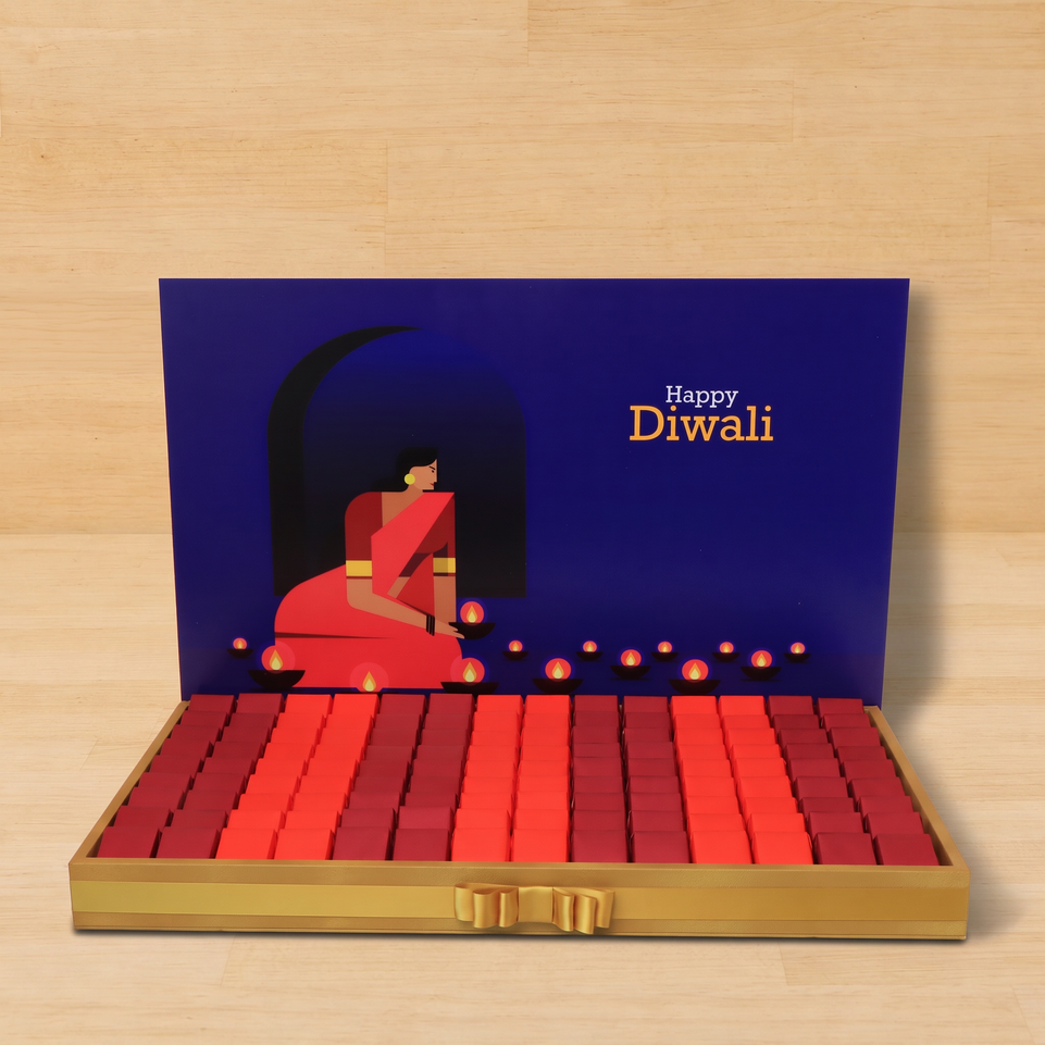 Happy diwali candle lights designed premium chocolate large leather tray