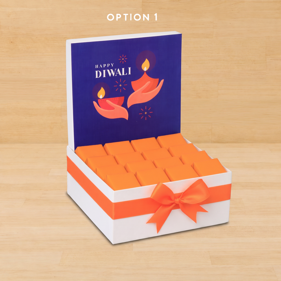 Happy diwali holding hands blue designed premium chocolate medium hamper