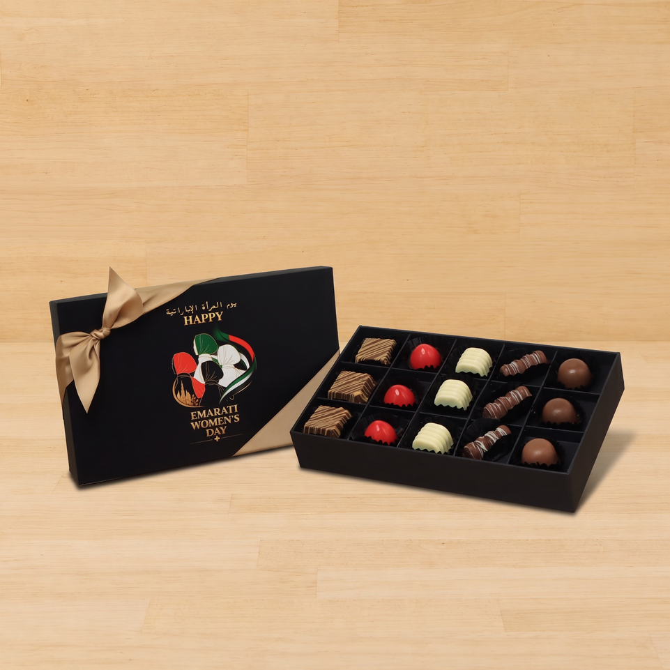 Happy Emirati women's day designed premium chocolate 15 piece hard box
