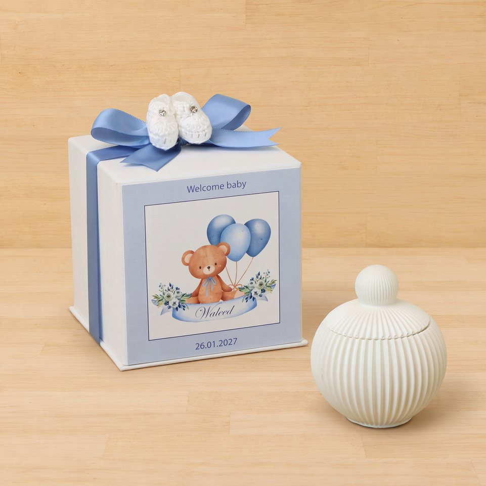 Set of 20 boxes baby boy ribbed ceramic trinket with shoe crochet in hard box giveaway