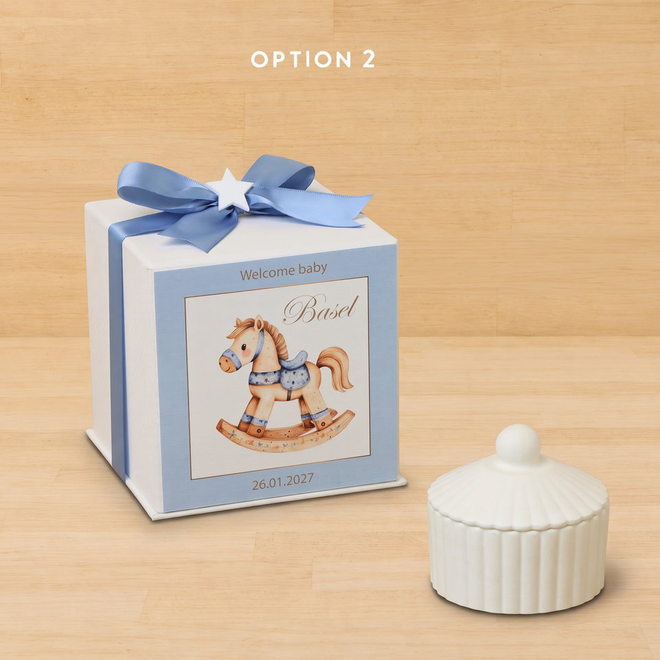 Set of 20 boxes baby boy ribbed umbrella ceramic trinket with star acrylic in hard box giveaway