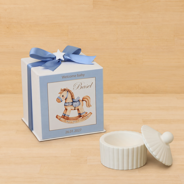 Set of 20 boxes baby boy ribbed umbrella ceramic trinket with star acrylic in hard box giveaway