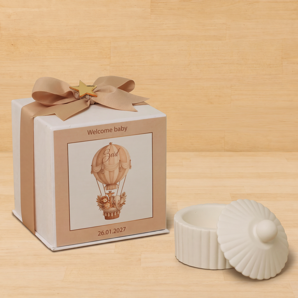 Set of 20 boxes baby boy ribbed umbrella ceramic trinket with shoe crochet in hard box giveaway