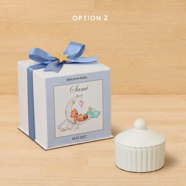 Set of 20 boxes baby boy ribbed umbrella ceramic trinket with shoe crochet in hard box giveaway