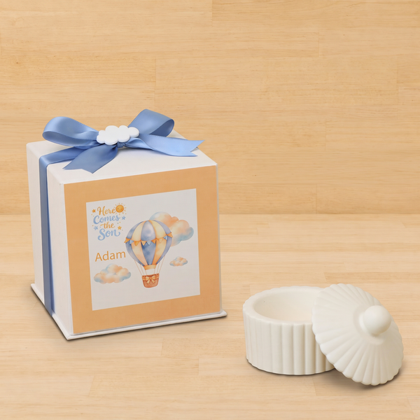 Set of 20 boxes baby boy ribbed umbrella gypsonite trinket with acrylic cloud in hard box giveaway