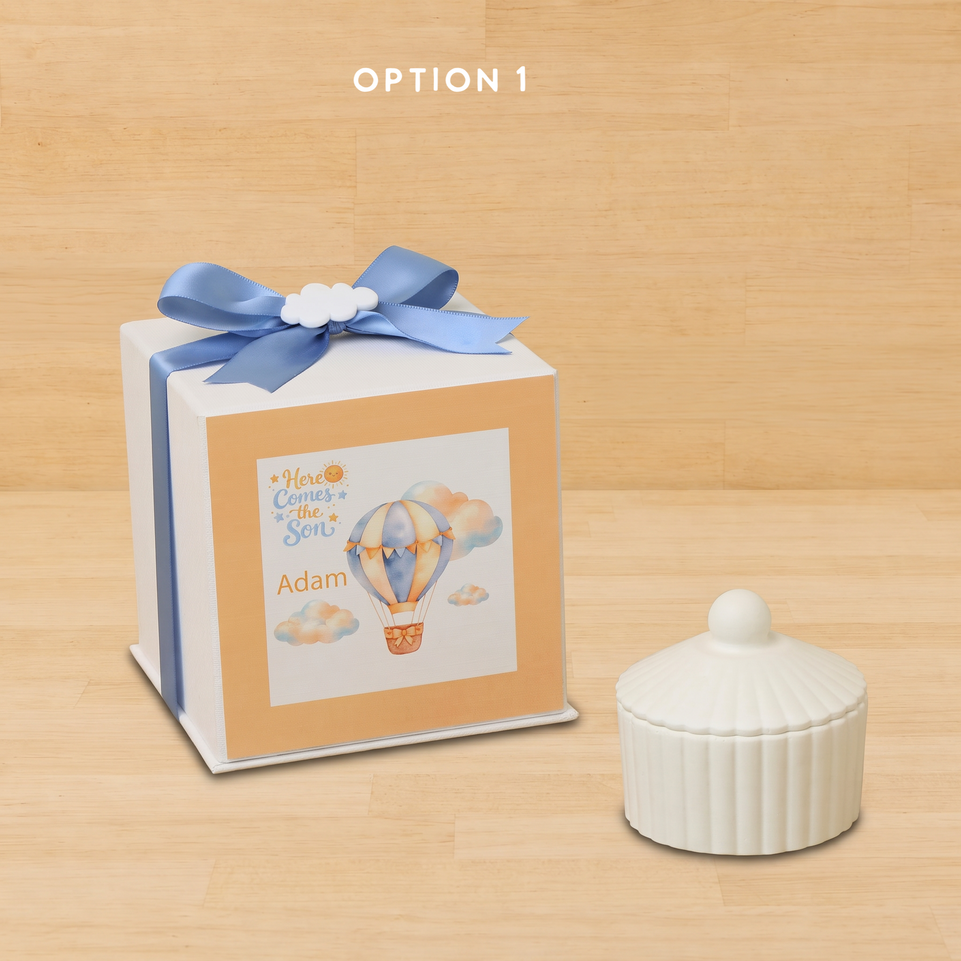 Set of 20 boxes baby boy ribbed umbrella gypsonite trinket with acrylic cloud in hard box giveaway