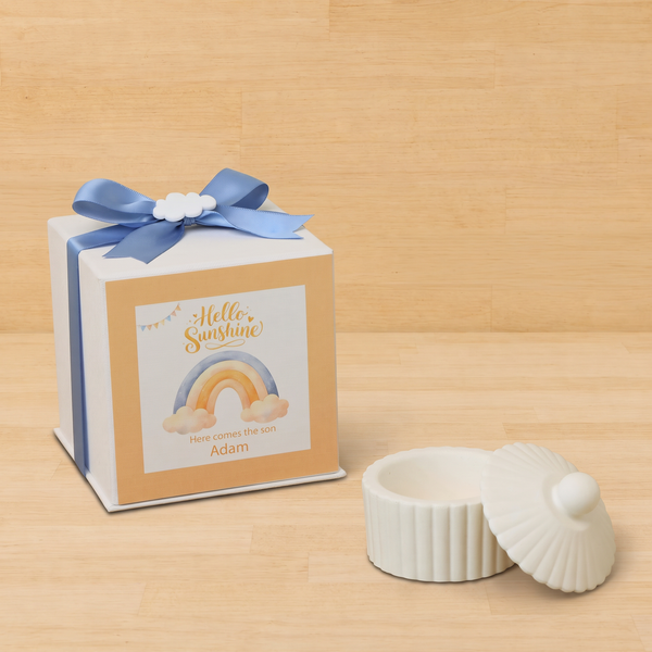 Set of 20 boxes baby boy ribbed umbrella gypsonite trinket with acrylic cloud in hard box giveaway