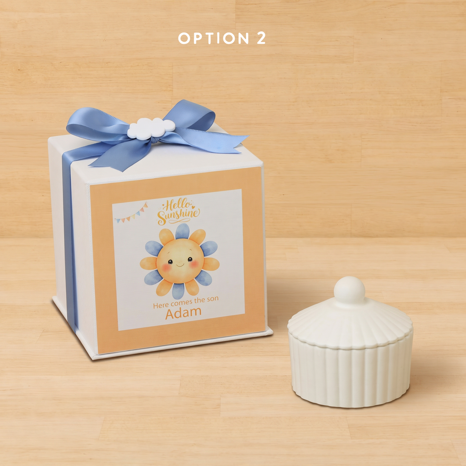 Set of 20 boxes baby boy ribbed umbrella gypsonite trinket with acrylic cloud in hard box giveaway