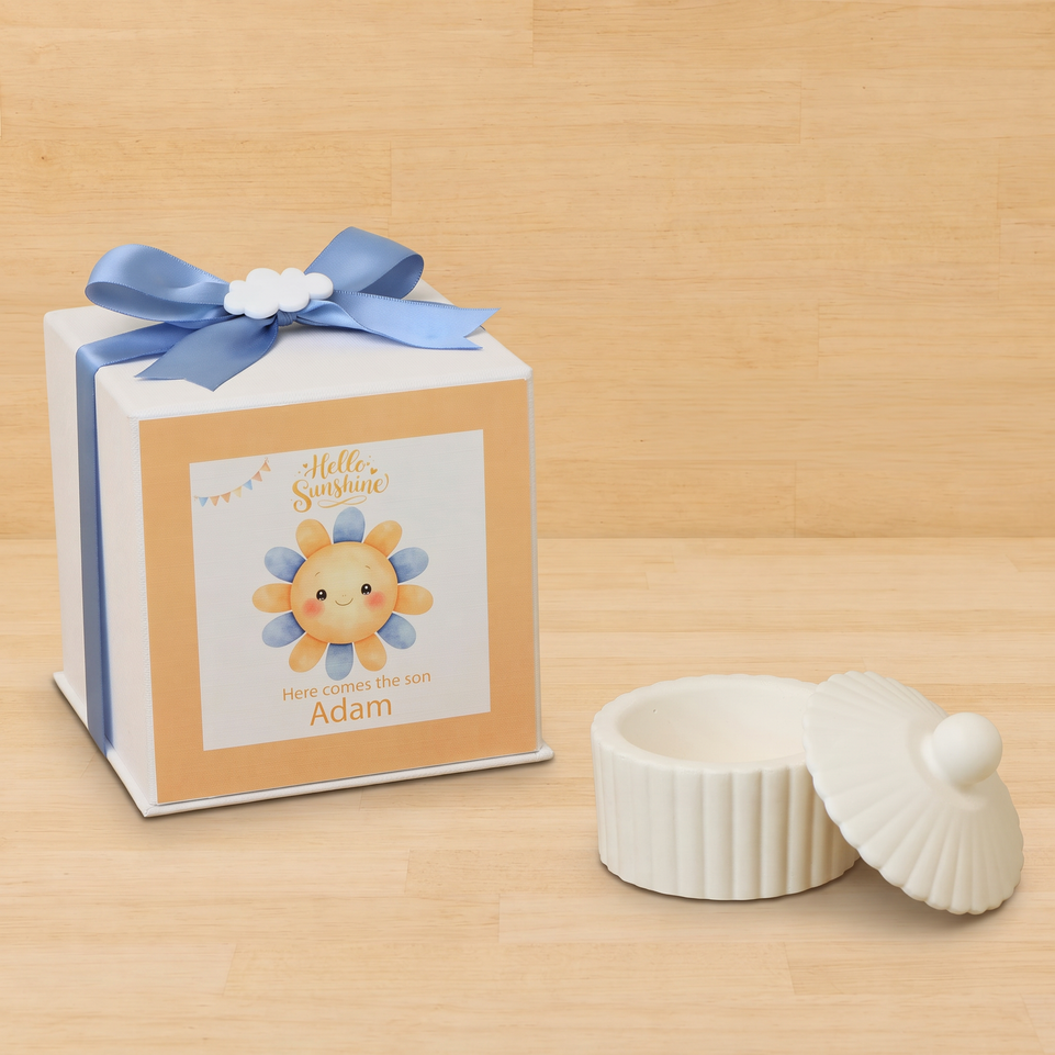 Set of 20 boxes baby boy ribbed umbrella gypsonite trinket with acrylic cloud in hard box giveaway