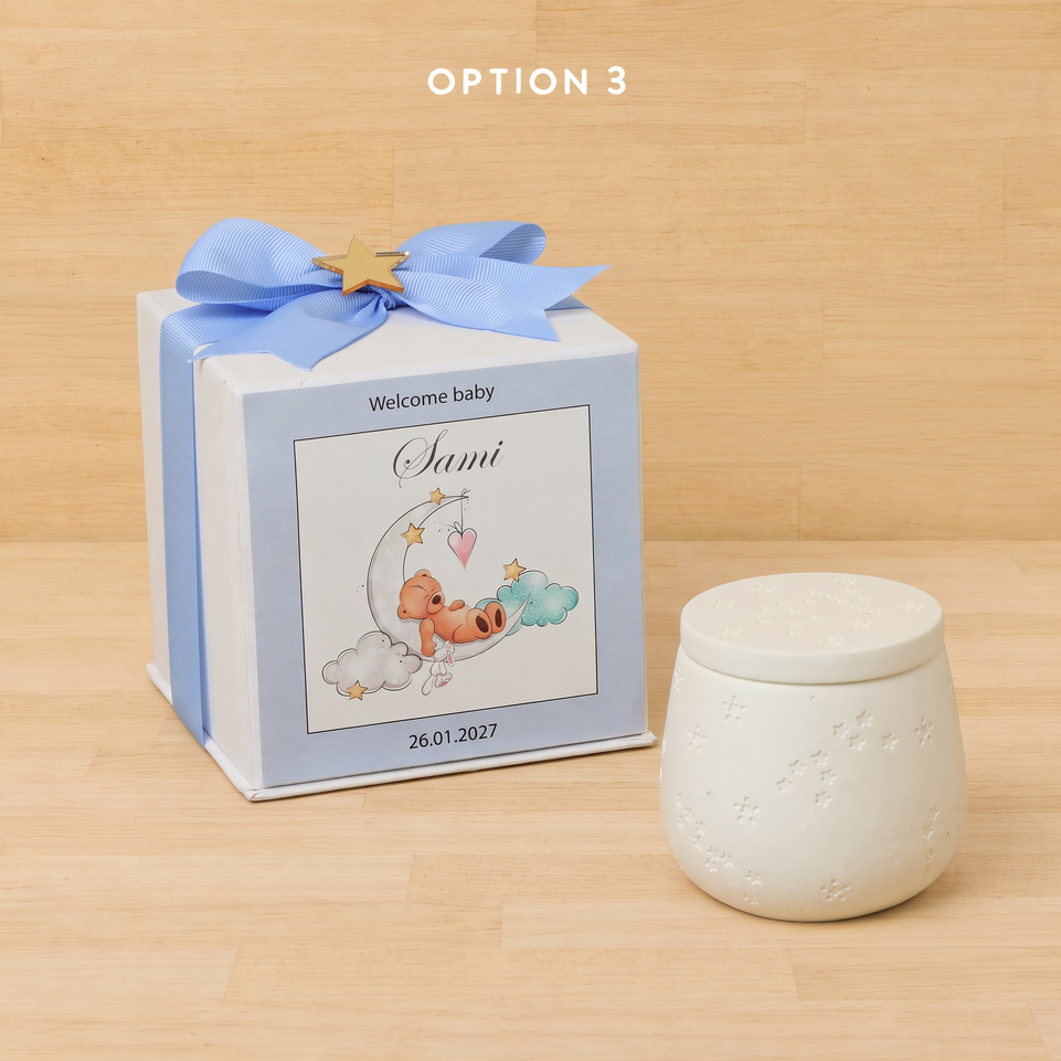 Set of 20 boxes baby boy gypsonite jar with gold star acrylic in hard box giveaway