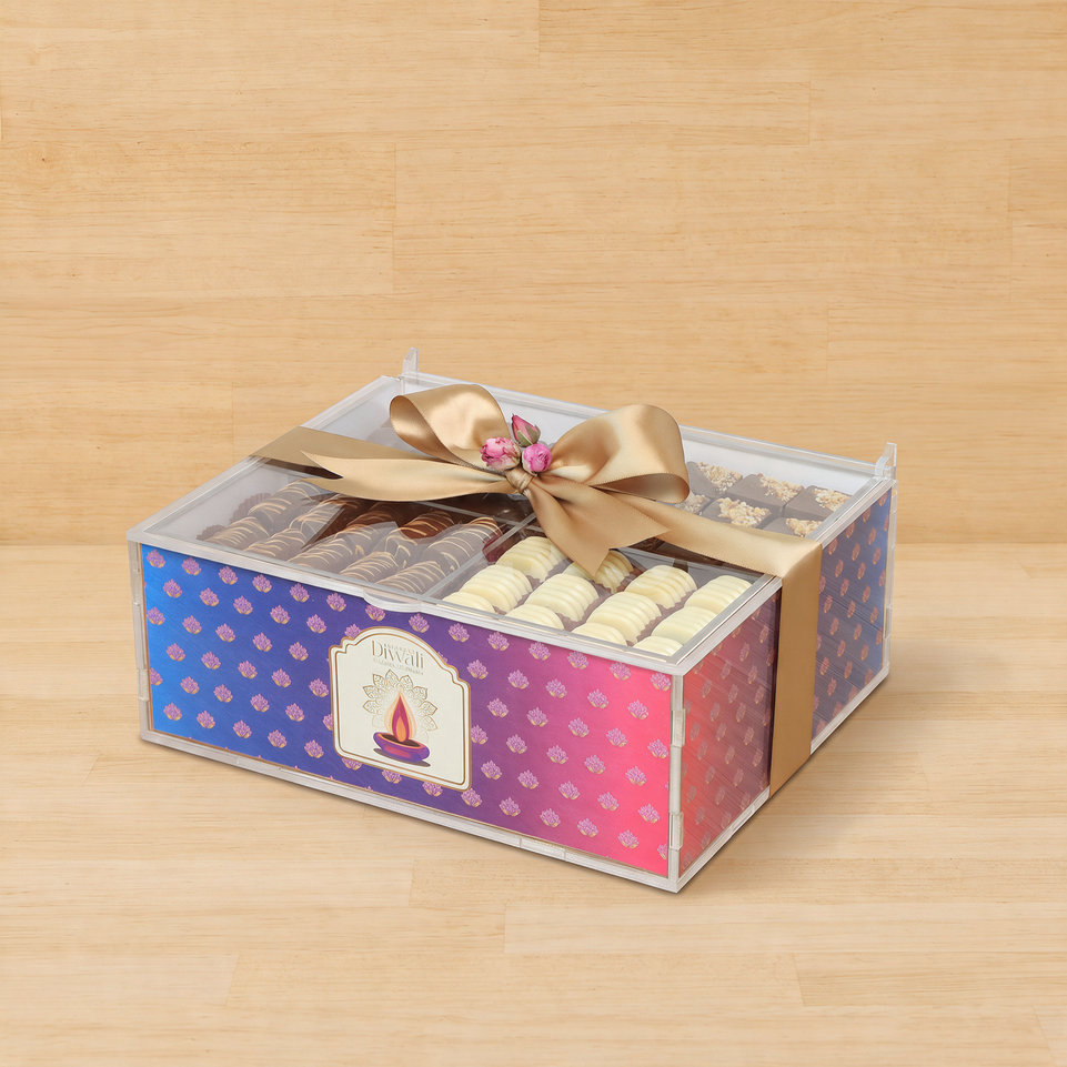 Happy Diwali festival of lights design premium chocolate gift acrylic box