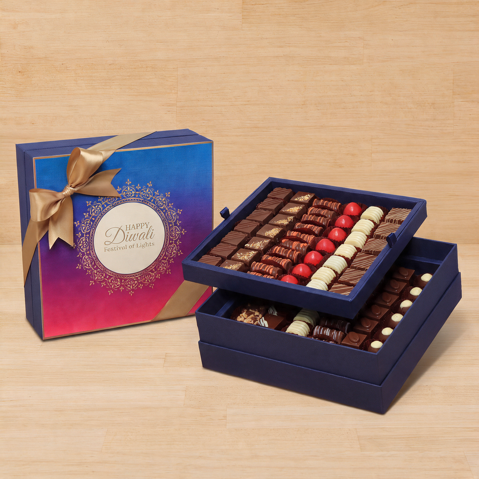 Happy Diwali Festival of Lights ornament colorful designed premium chocolate 2-layer hard box