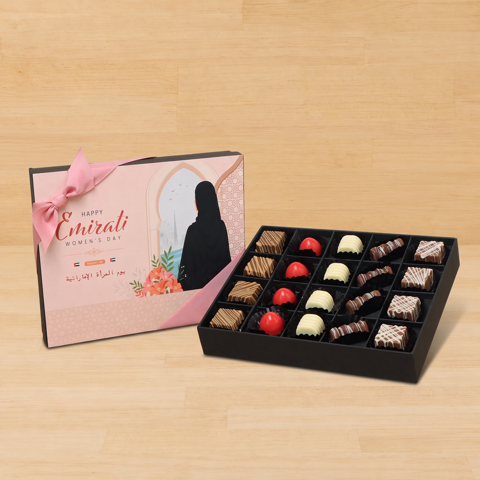 Happy Emirati women's day pink designed premium chocolate 20 piece hard box