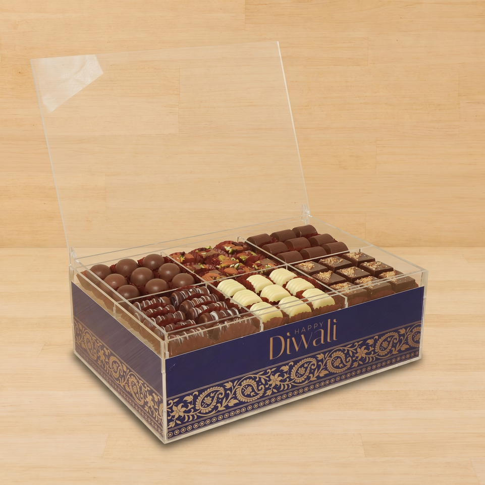 Happy diwali designed premium chocolate acrylic medium box