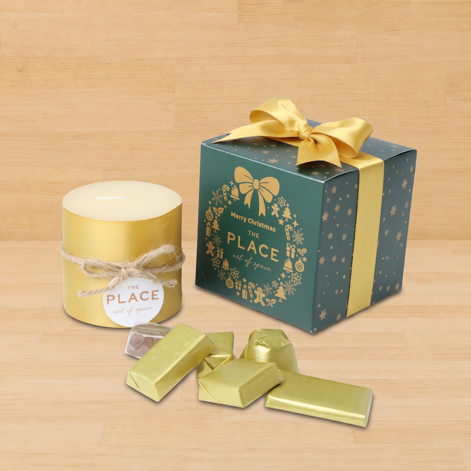 Corporate decorated candle & chocolate branded printed box