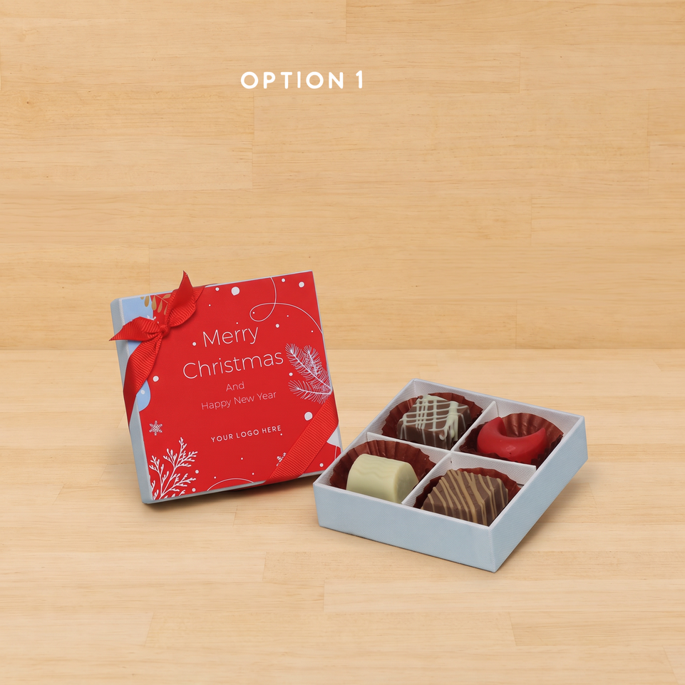 Set of 15 corporate customized merry christmas designed premium chocolate 4p hard box