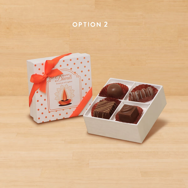 Set of 15 Happy diwali festival of lights designed premium chocolate 4 piece hard box