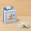 Set of 20 boxes baby boy white rose flower trinket with crochet boots in hard box giveaway