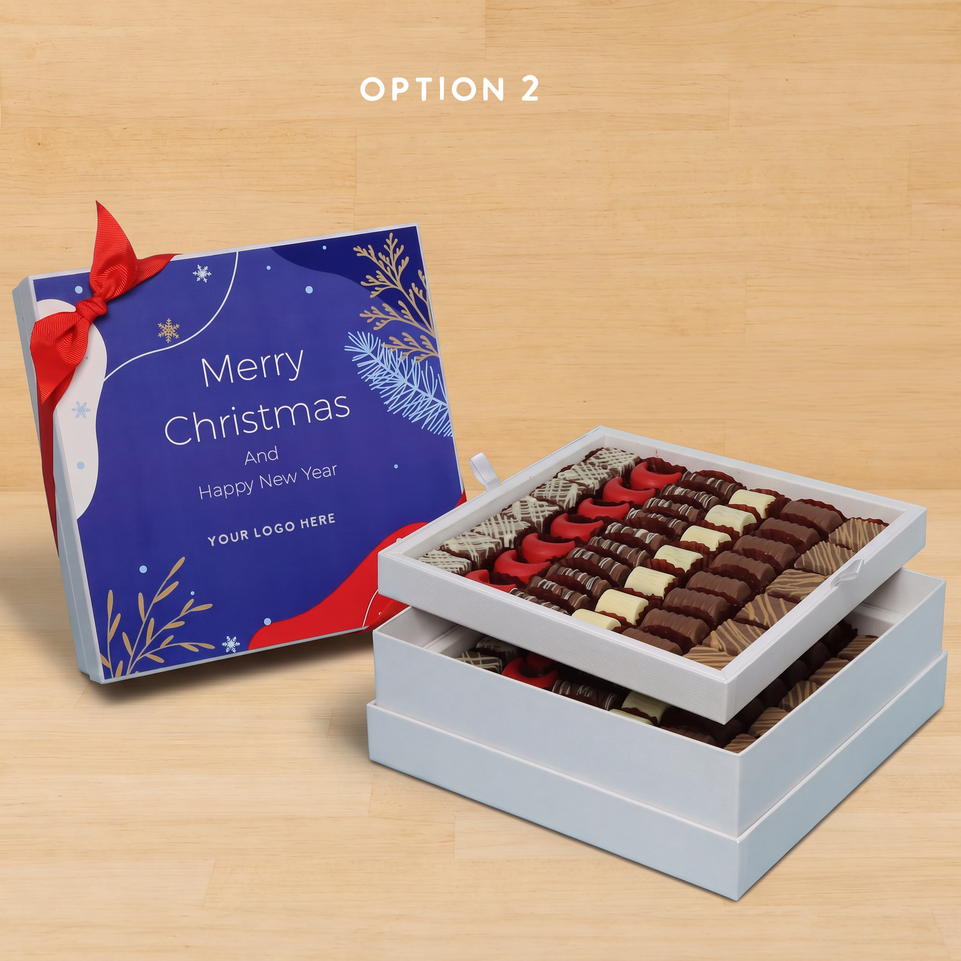 Corporate customized merry christmas designed premium chocolate 2-layer hard box