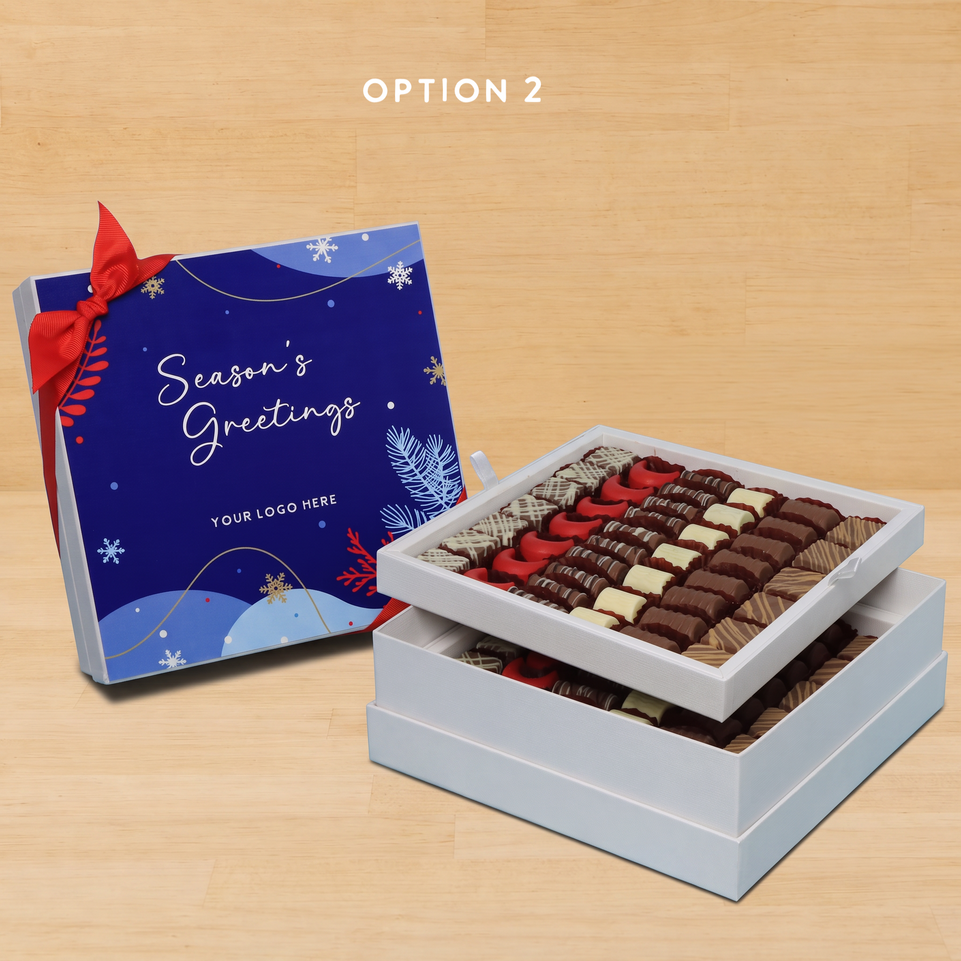 Corporate customized merry season's greetings premium chocolate 2-layer hard box