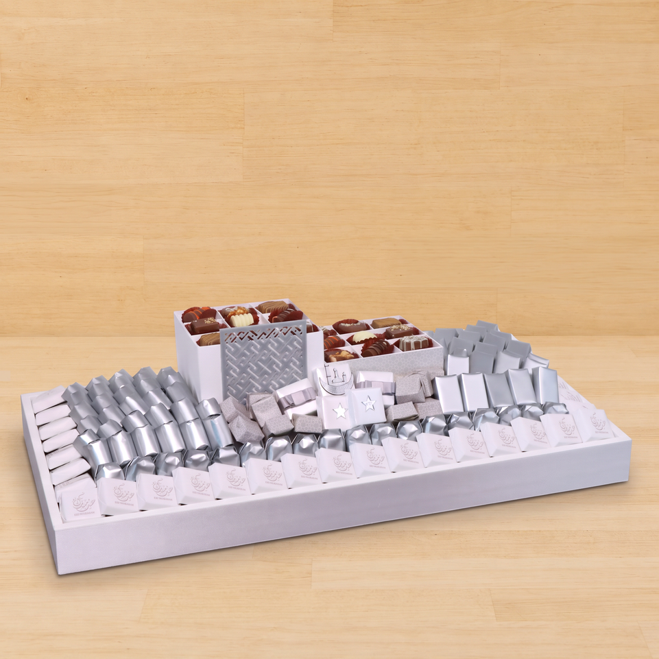 Luxury Eid Silver designed chocolate large leather tray