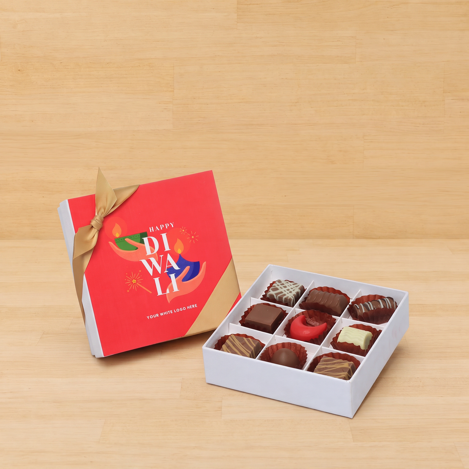 Set of 5 corporate customized happy diwali holding hands candle designed premium chocolate 9p hard box