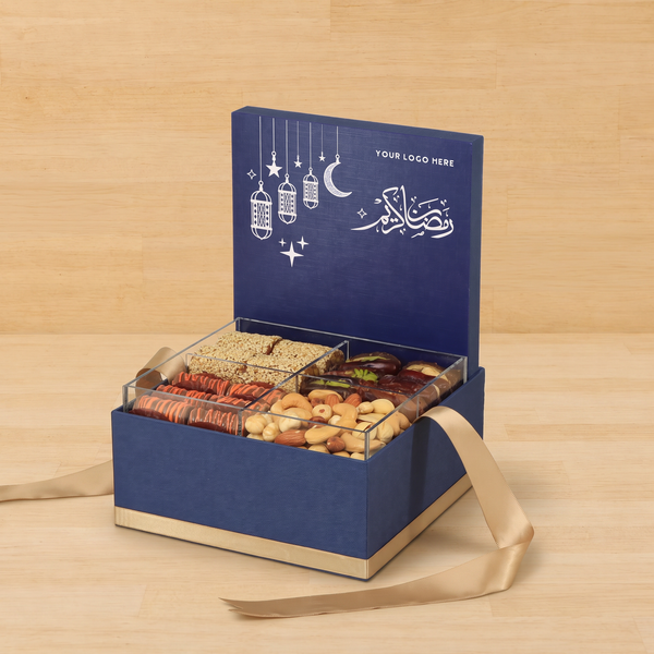 Corporate customized ramadan designed premium chocolate & dates, nuts medium hamper