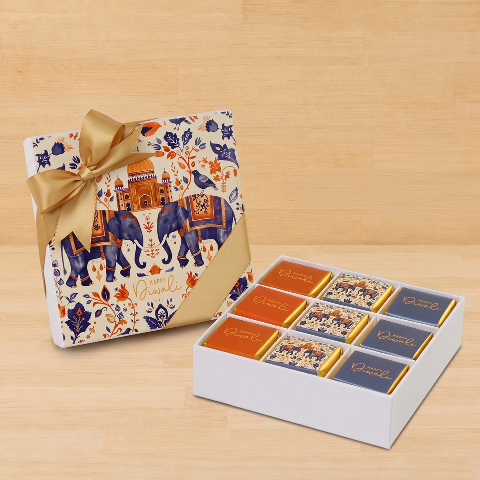 Happy diwali elephant festive designed 9-piece premium chocolate hard box