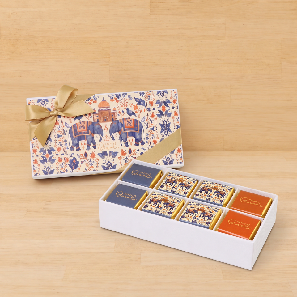 Set of 6 Happy Diwali elephant festive designed 8 - piece premium chocolate hard box giveaway