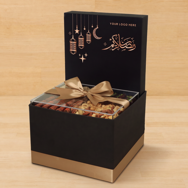 Corporate customized ramadan designed premium chocolate & dates, nuts large hamper