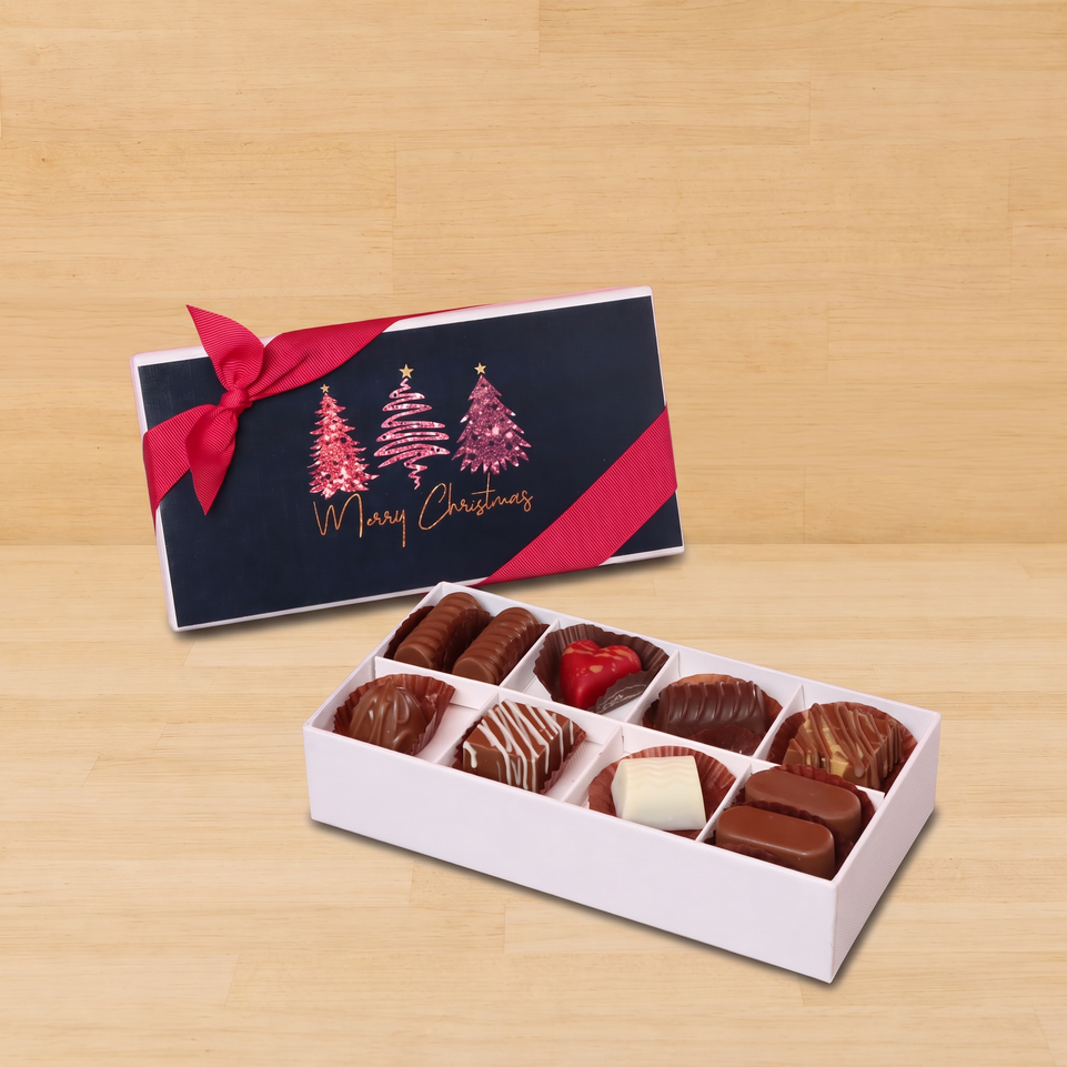Set of 6 Merry Christmas three trees designed premium chocolate 8 piece hard box