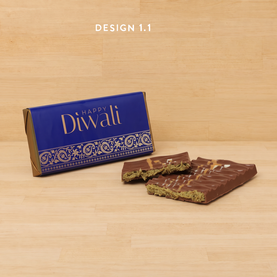 Set of 10 Happy Diwali designed knafeh pistachio premium milk chocolate bar
