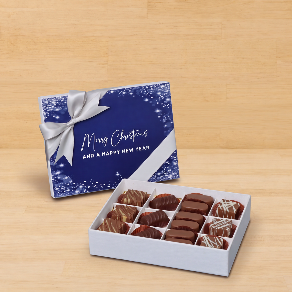 Merry Christmas & happy new year winter designed premium chocolate 12 piece hard box