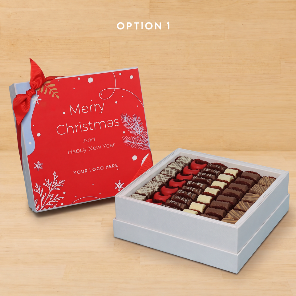 Set of 2 corporate customized merry christmas designed premium chocolate hard box