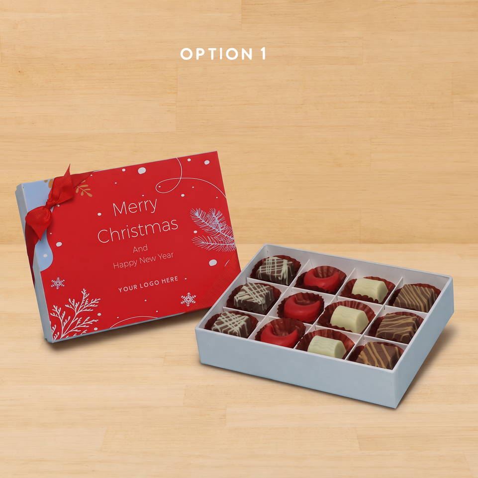 Set of 5 corporate customized merry christmas designed premium chocolate 12p hard box