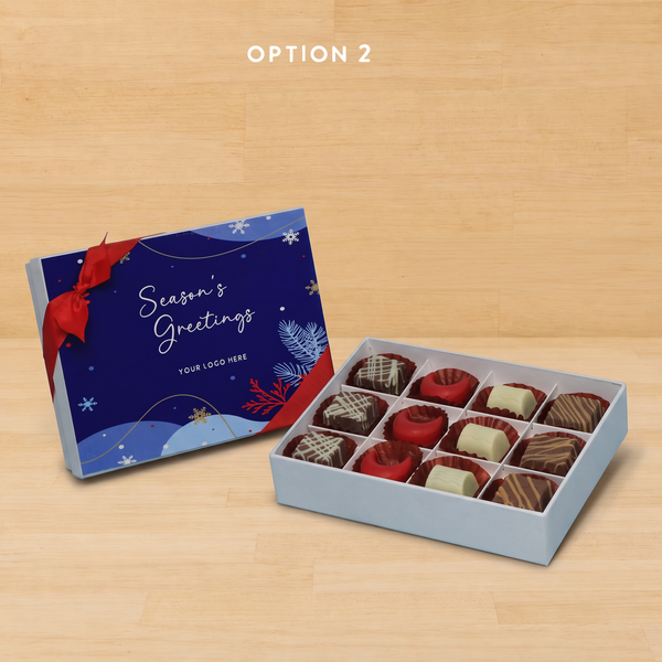 Set of 5 corporate customized season's greetings designed premium chocolate 12p hard box