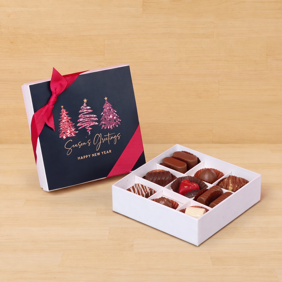 Season's greeting three trees designed premium chocolate 9-piece hard box