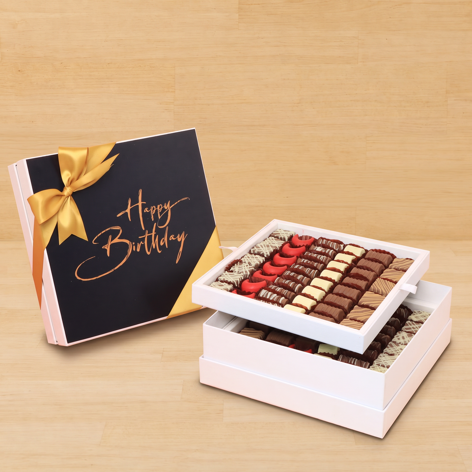 "Happy birthday" black designed 2-layer chocolate hard box