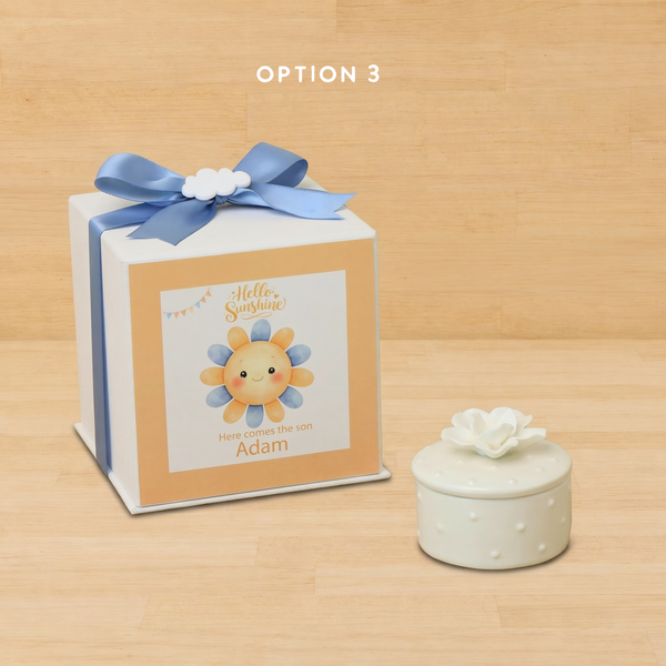 Set of 20 boxes baby boy white rose flower trinket with cloud acrylic in hard box giveaway