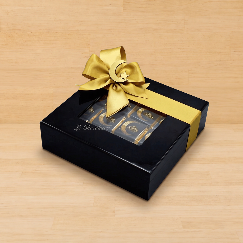 Corporate customized ramadan designed premium chocolate wood box view top