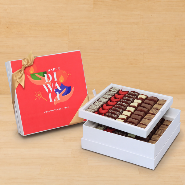 Corporate customized happy diwali holding hands candle designed premium chocolate 2-layer hard box