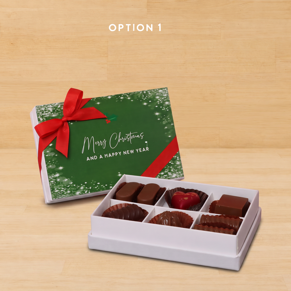 Set of 8 Merry Christmas snow flakes designed premium chocolate 6 piece hard box