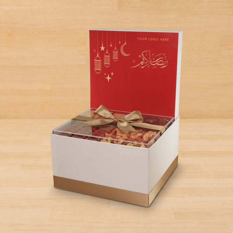 Corporate customized ramadan designed premium chocolate , dates & nuts extra large hamper