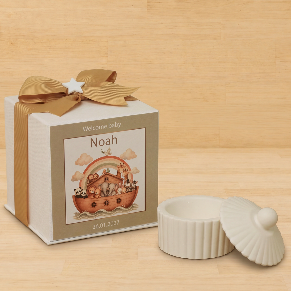Set of 20 boxes baby boy ribbed umbrella ceramic trinket with star acrylic in hard box giveaway