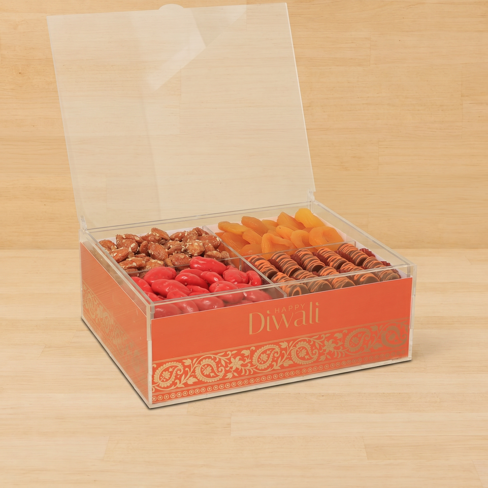 Happy Diwali designed premium chocolate & nuts acrylic small box