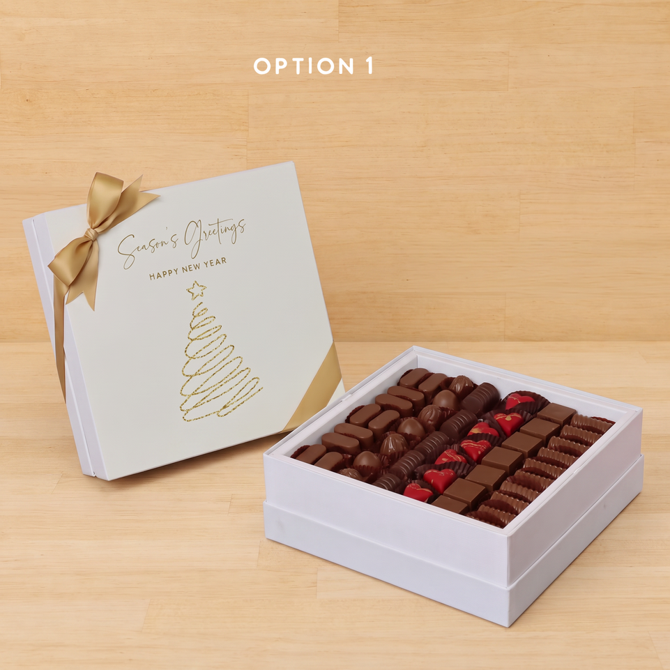 Season's greetings , Merry Christmas & happy new year designed premium chocolate hard box