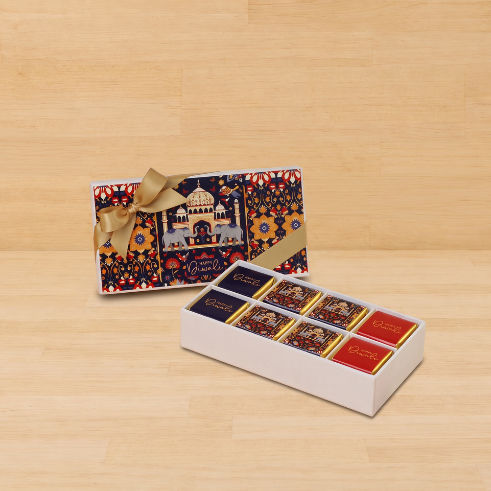 Set of 6 Happy Diwali majestic elephant designed 8-piece chocolate hard box