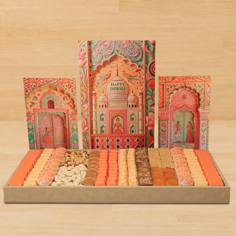 Happy Diwali designed premium chocolate & sweets large leather tray