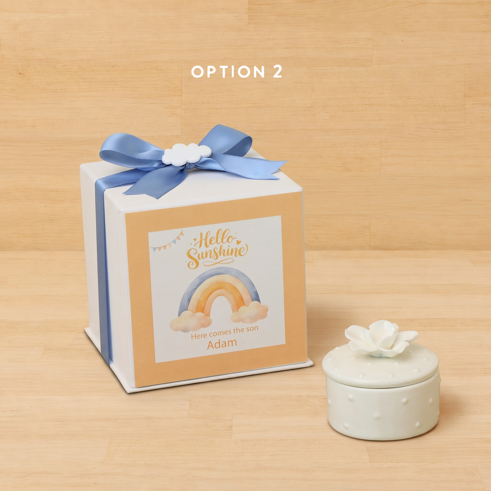 Set of 20 boxes baby boy white rose flower trinket with cloud acrylic in hard box giveaway